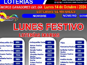 RESULTADOS DE LAS LOTERIAS JUGADAS LUNES 14 DE OCTUBRE   