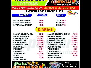 RESULATADOD DE LAS LOTERIAS DE COLOMBIA 